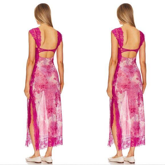 Free People Suddenly Fine Maxi Slip in Rosey Pink Combo Small NWT - Picture 3 of 10